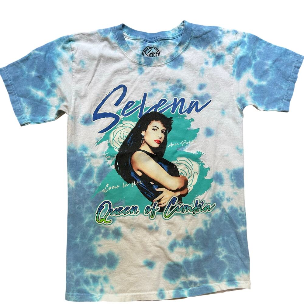 Official Selena blue white tie dyed short sleeve graphic shirt SIZE S - Picture 1 of 4
